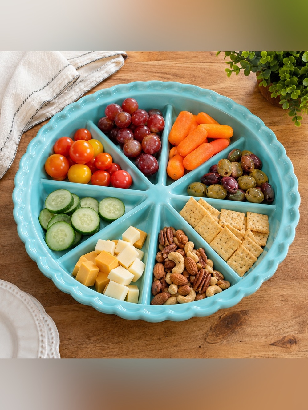 World Market Stoneware 8-Section Serving Tray Appetizer Relish Platter Oven Safe